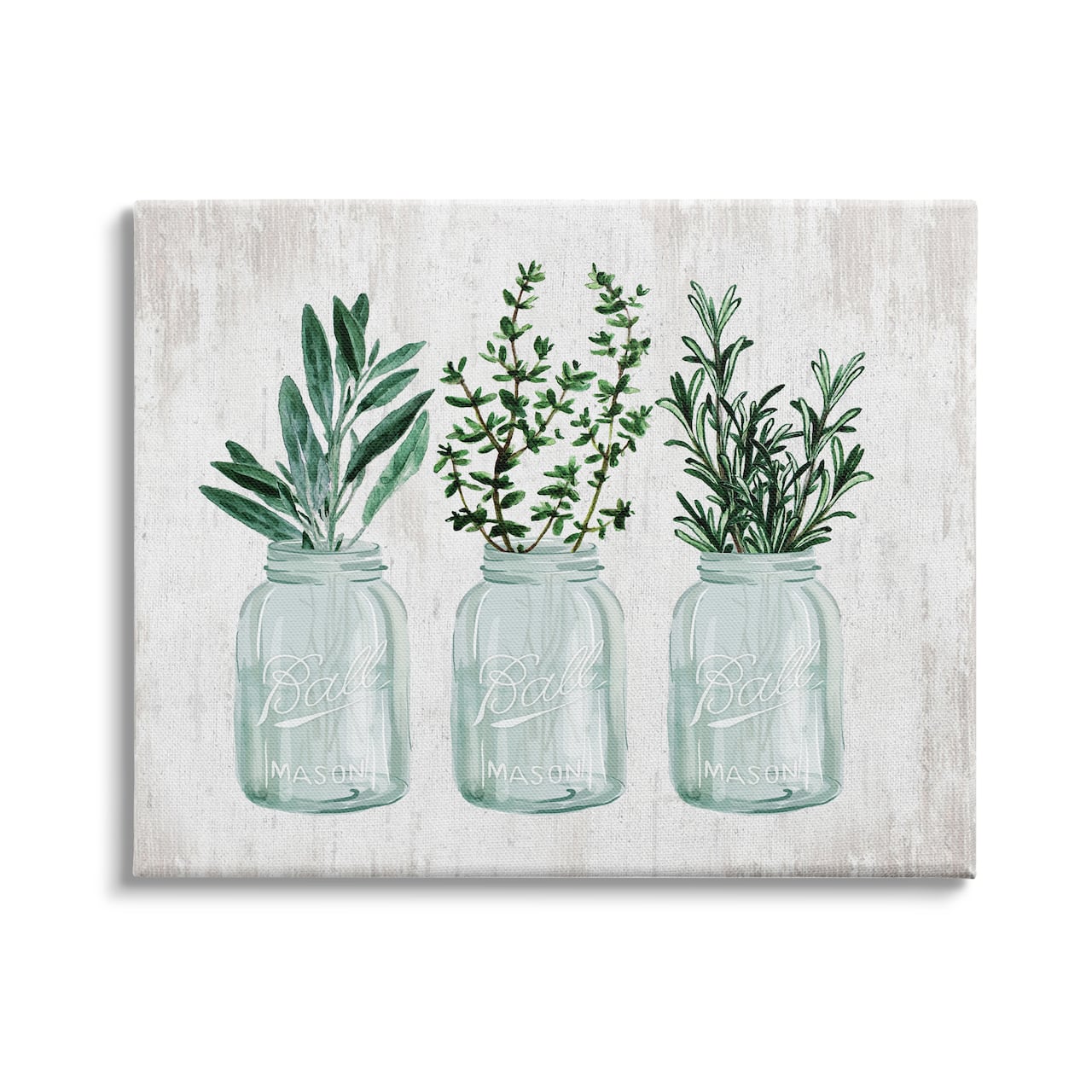 Stupell Industries Kitchen Herb Trio Garden Spices Country Glass Jars Canvas Wall Art